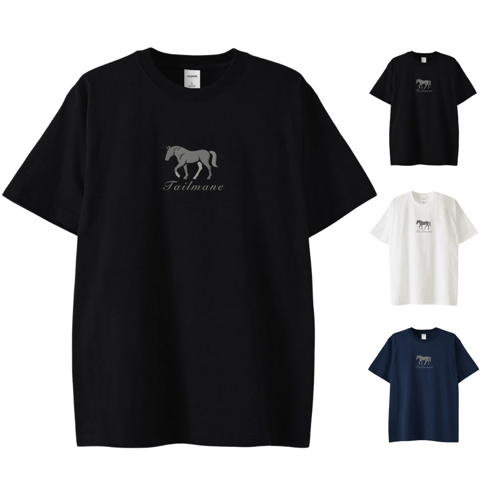 馬シルエットロゴ刺繍  半袖Tシャツ  6Color T012