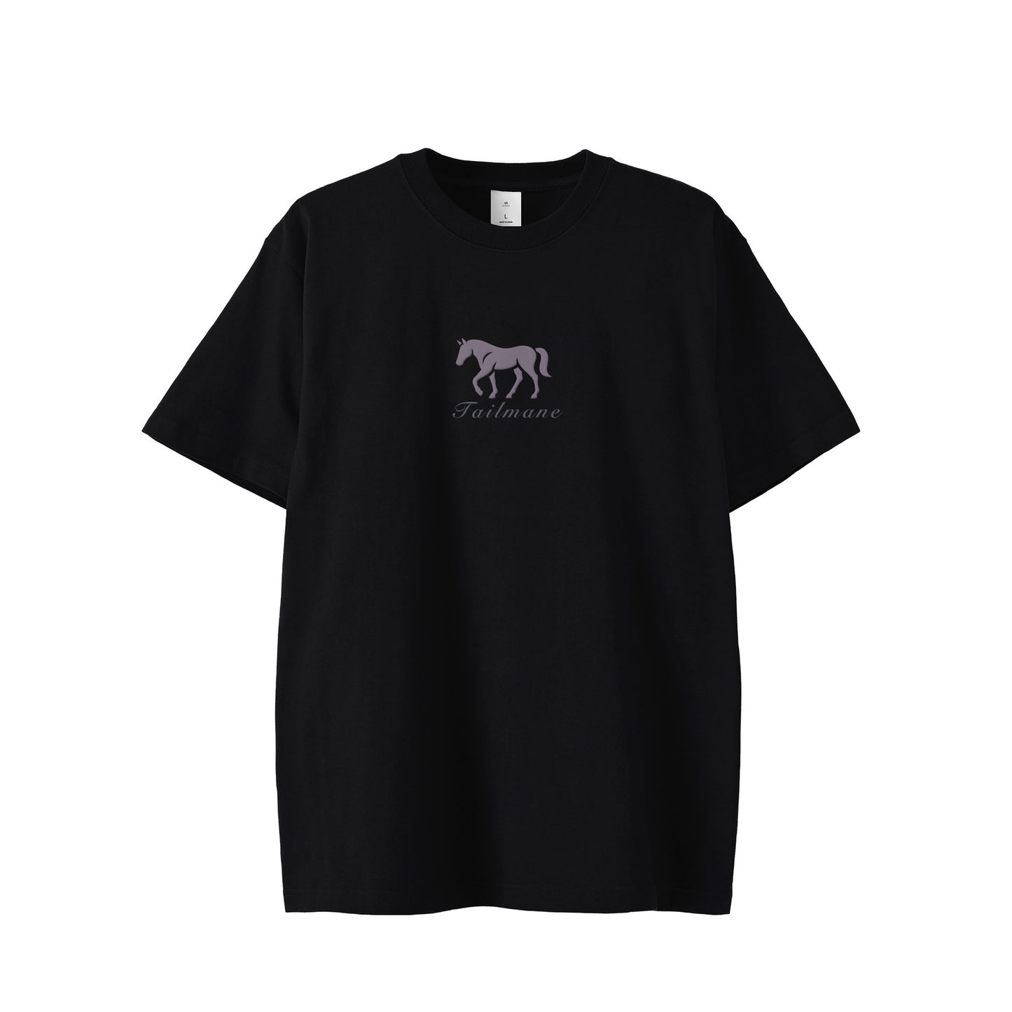 馬シルエットロゴ刺繍 半袖Tシャツ 全6色 T012 black image