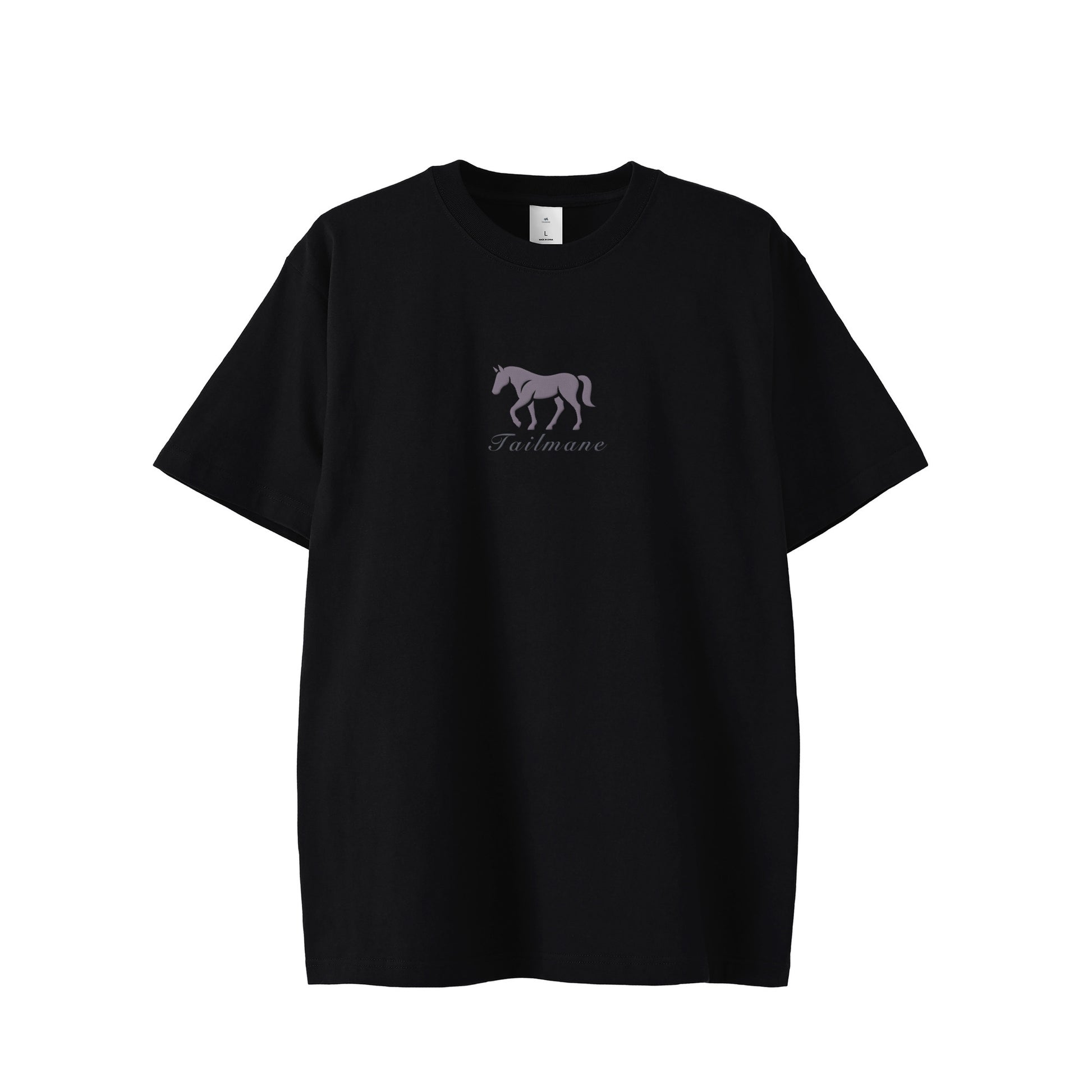 馬シルエットロゴ刺繍 半袖Tシャツ 全6色 T012 black image