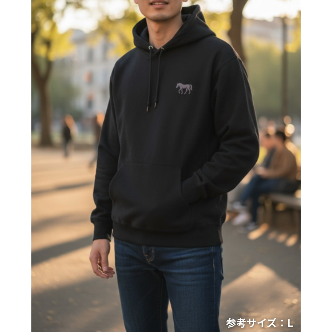 馬シルエット刺繍 裏起毛ポケットパーカー  4Color T056