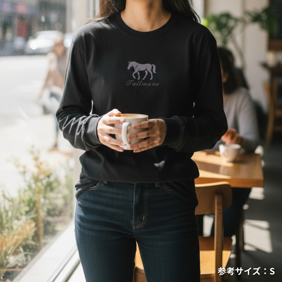 馬シルエットロゴ刺繍  ロングTシャツ  4Color T013
