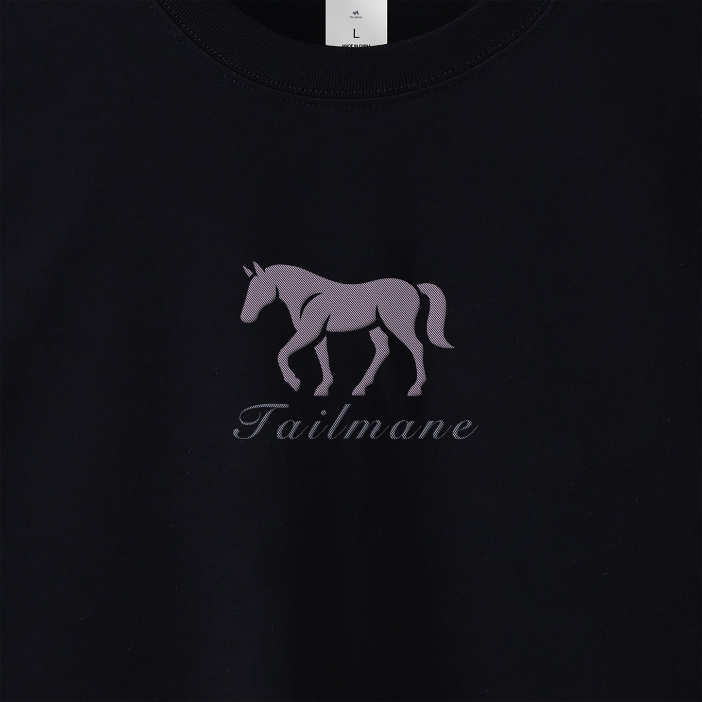 馬シルエットロゴ刺繍 ロングTシャツ 全4色 T013 black image