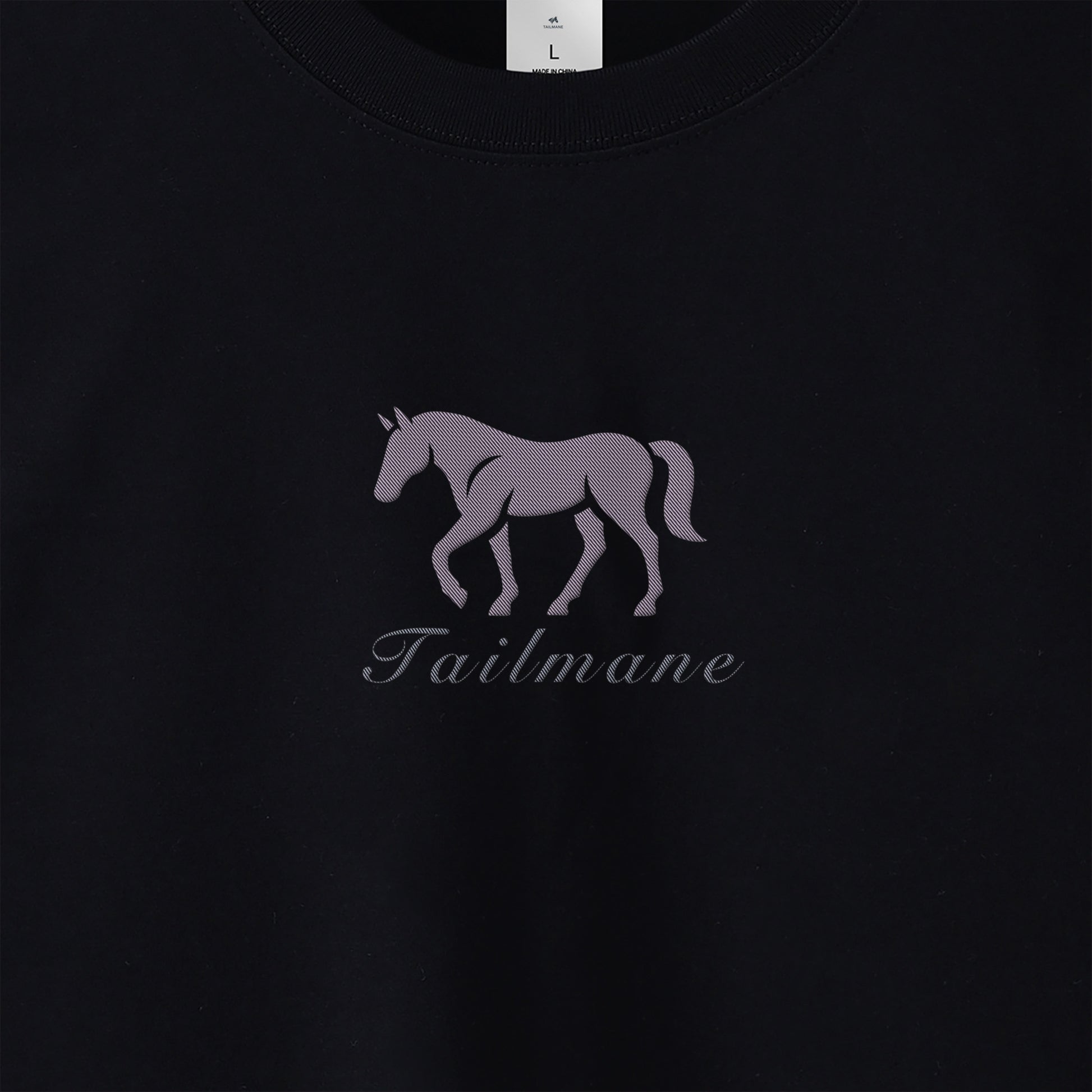 馬シルエットロゴ刺繍 ロングTシャツ 全4色 T013 black image