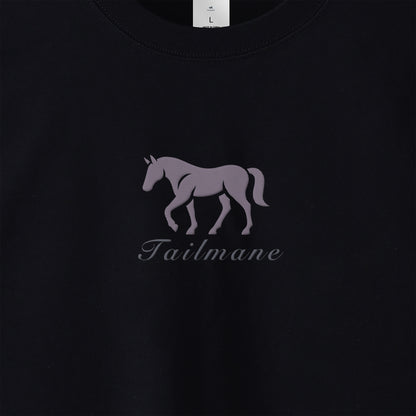 馬シルエットロゴ刺繍 ロングTシャツ 全4色 T013 black image