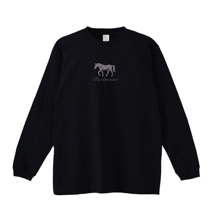 馬シルエットロゴ刺繍 ロングTシャツ 全4色 T013 black image