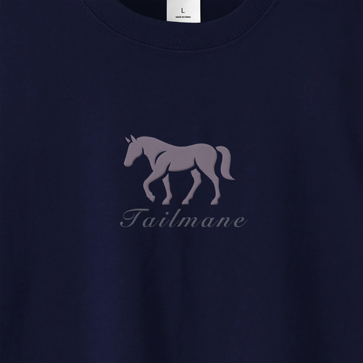 馬シルエットロゴ刺繍 ロングTシャツ 全4色 T013 navy image