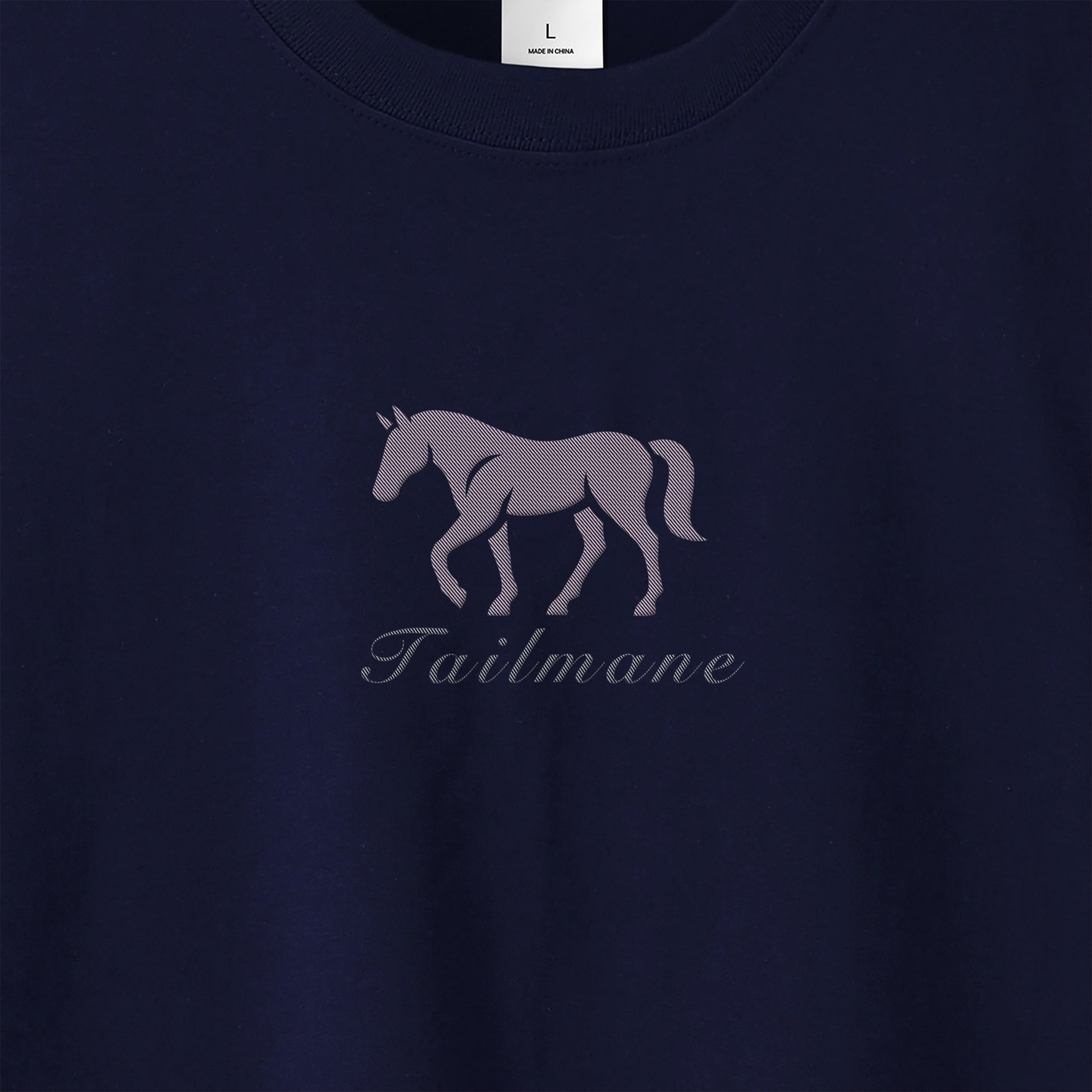 馬シルエットロゴ刺繍 ロングTシャツ 全4色 T013 navy image