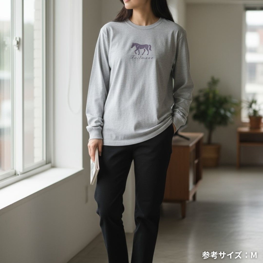 馬シルエットロゴ刺繍  ロングTシャツ  4Color T013