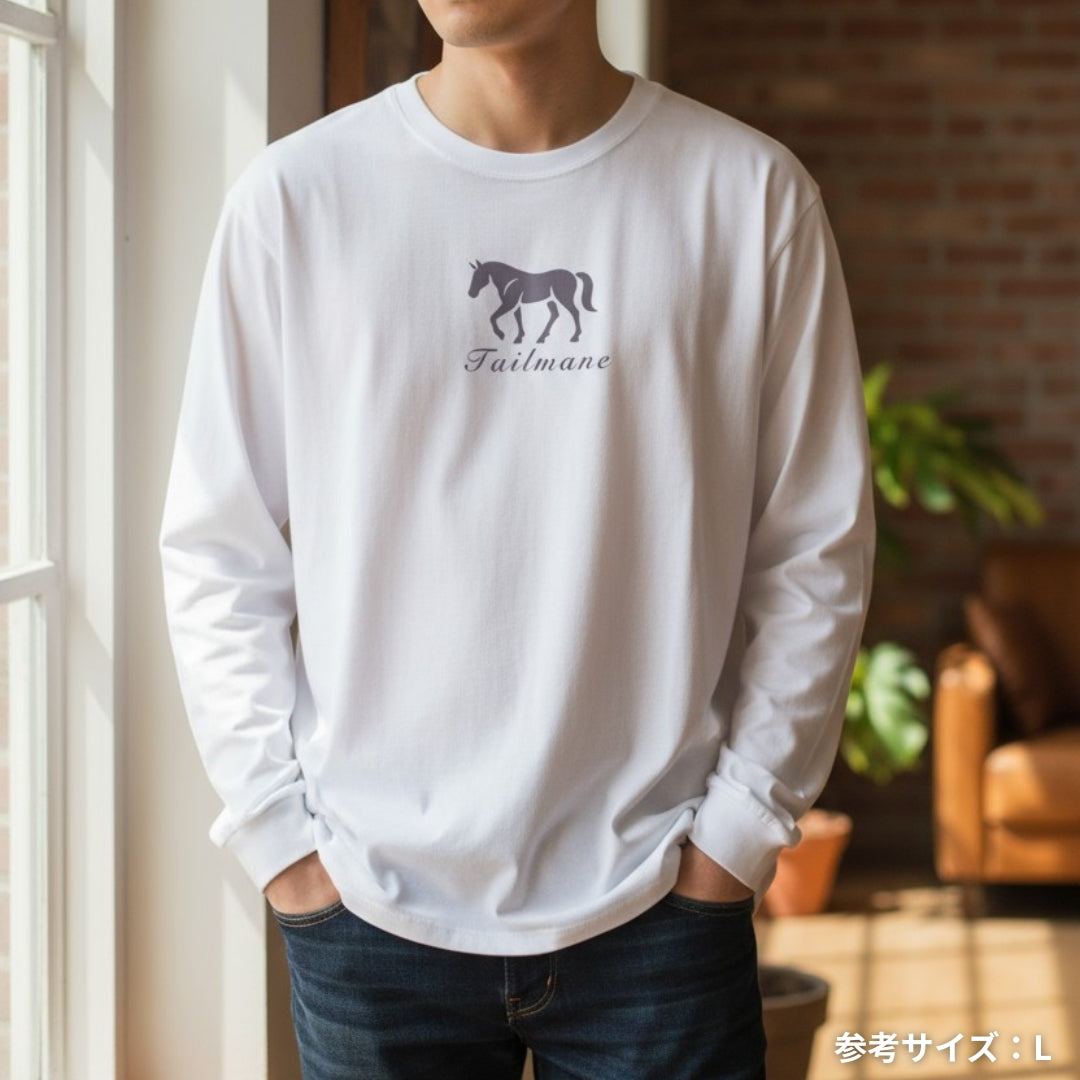 馬シルエットロゴ刺繍  ロングTシャツ  4Color T013
