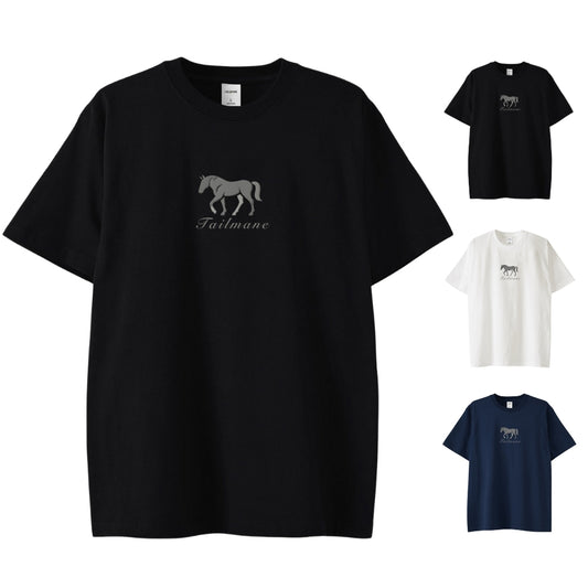 馬シルエットロゴ刺繍  半袖Tシャツ  6Color T012