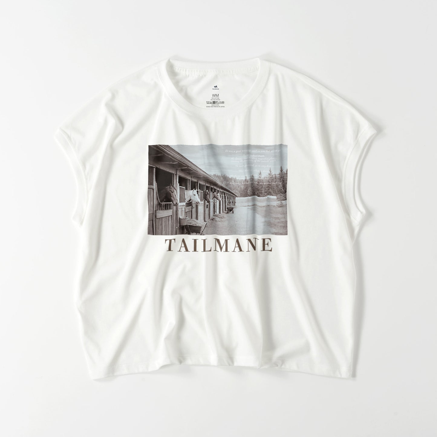静かな厩舎の朝 スリーブレス ワイドTシャツ（レディース）  7Color T067 white image