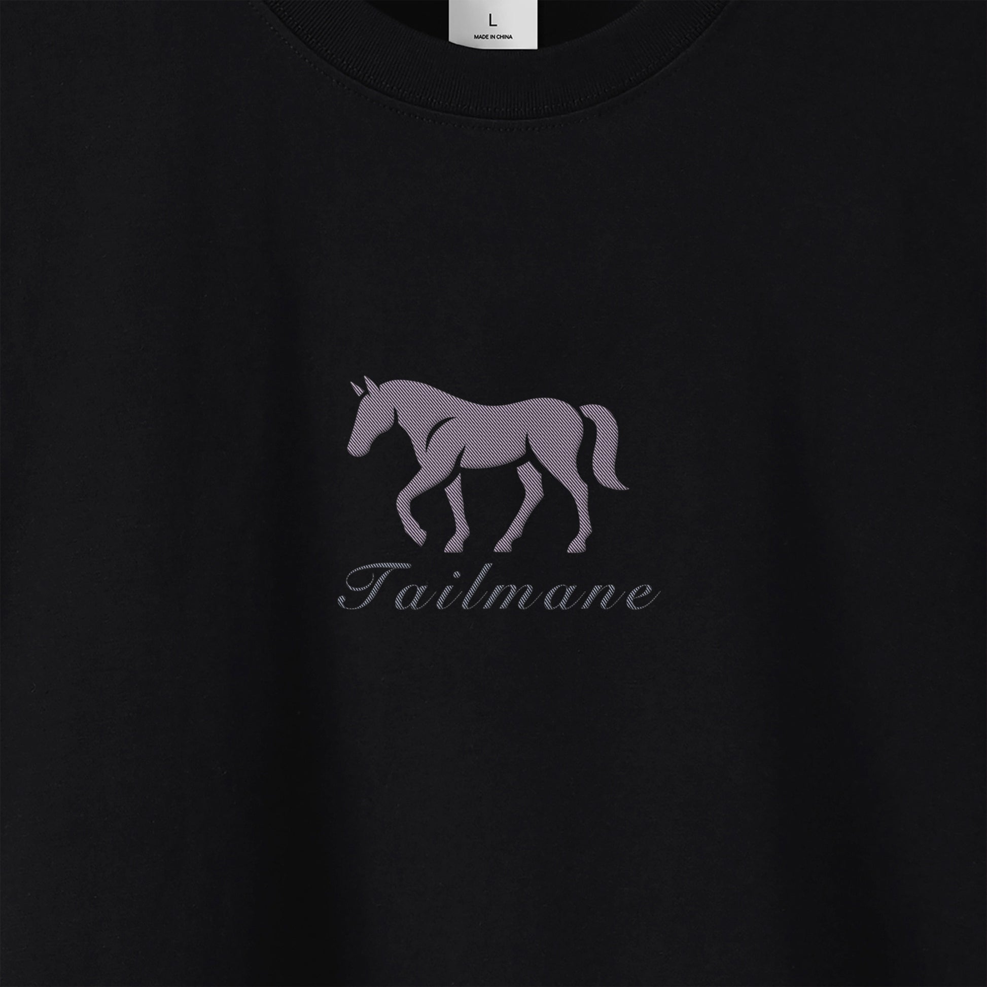 馬シルエットロゴ刺繍 半袖Tシャツ 全6色 T012 black image