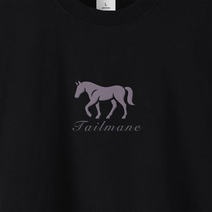 馬シルエットロゴ刺繍 半袖Tシャツ 全6色 T012 black image