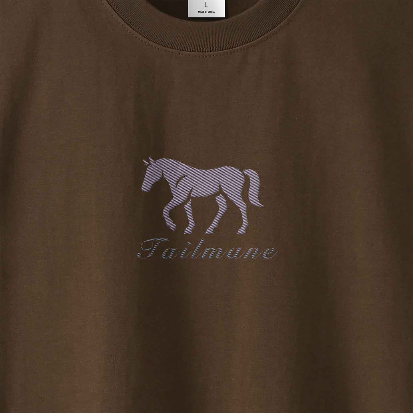 馬シルエットロゴ刺繍 半袖Tシャツ 全6色 T012 dark-brown image