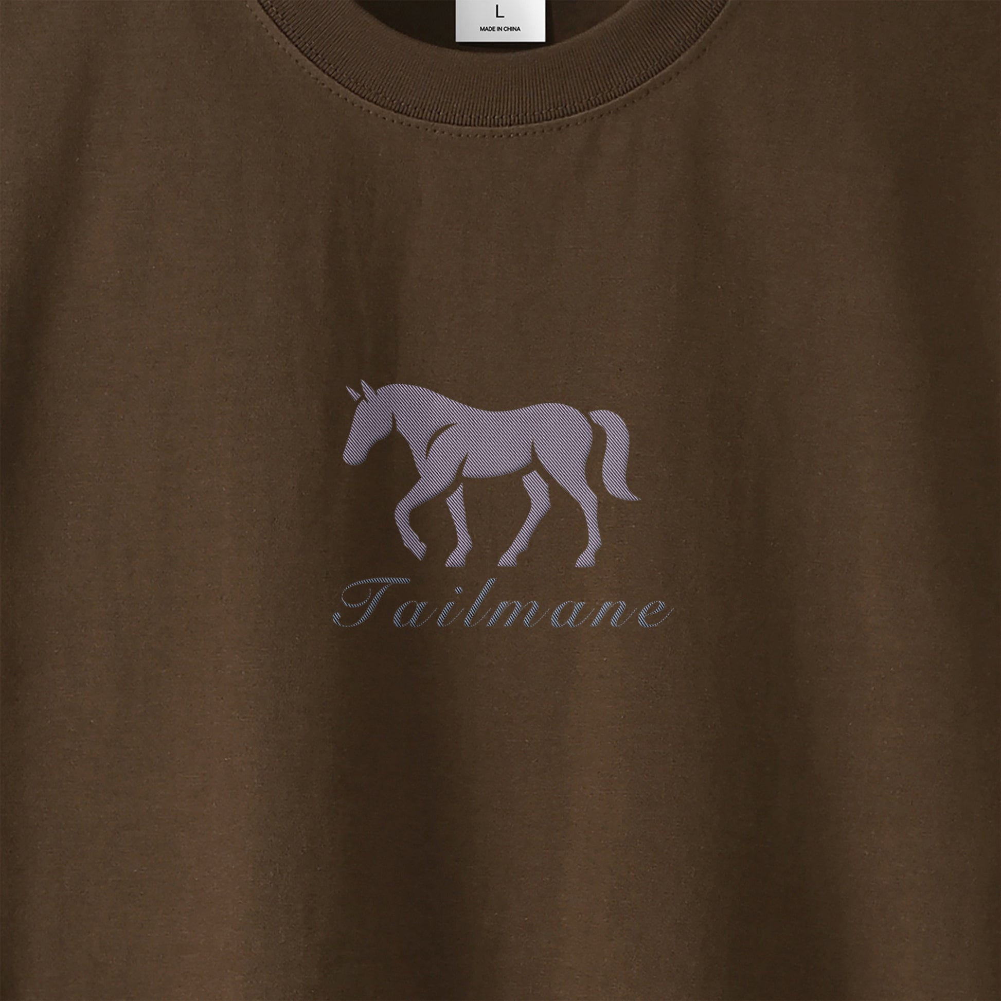 馬シルエットロゴ刺繍 半袖Tシャツ 全6色 T012 dark-brown image