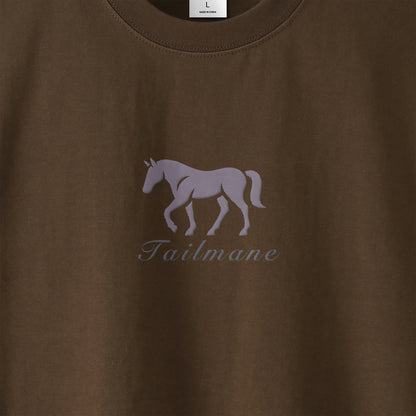馬シルエットロゴ刺繍 半袖Tシャツ 全6色 T012 dark-brown image