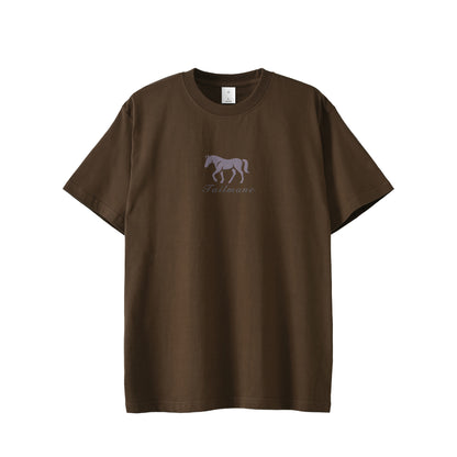 馬シルエットロゴ刺繍 半袖Tシャツ 全6色 T012 dark-brown image