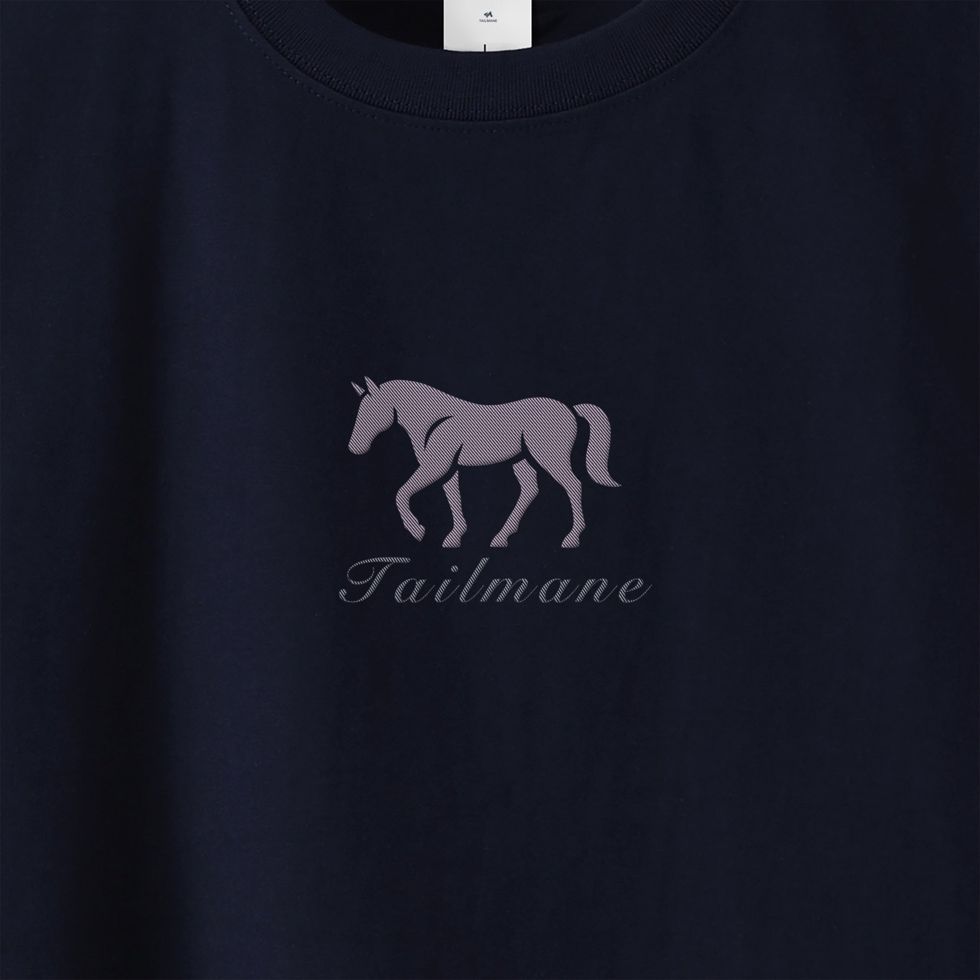 馬シルエットロゴ刺繍 半袖Tシャツ 全6色 T012 navy image