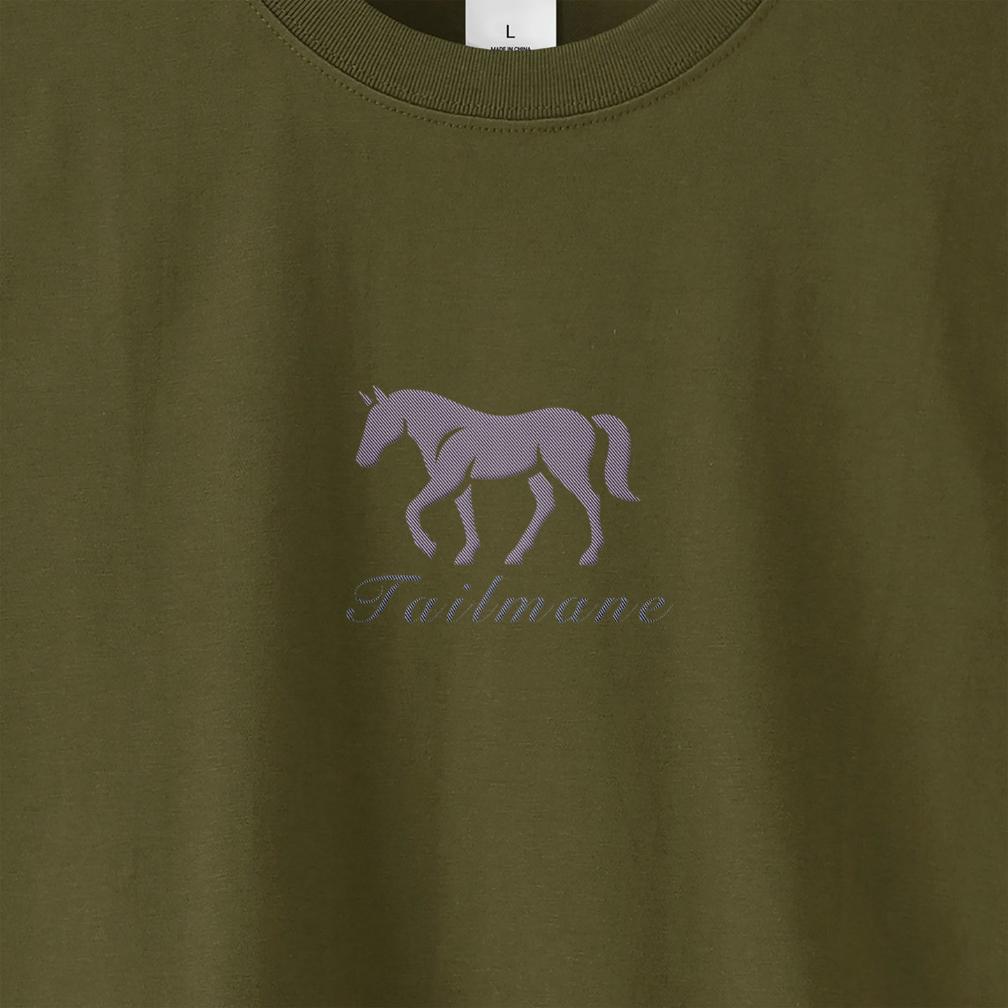 馬シルエットロゴ刺繍 半袖Tシャツ 全6色 T012 olive-drab image