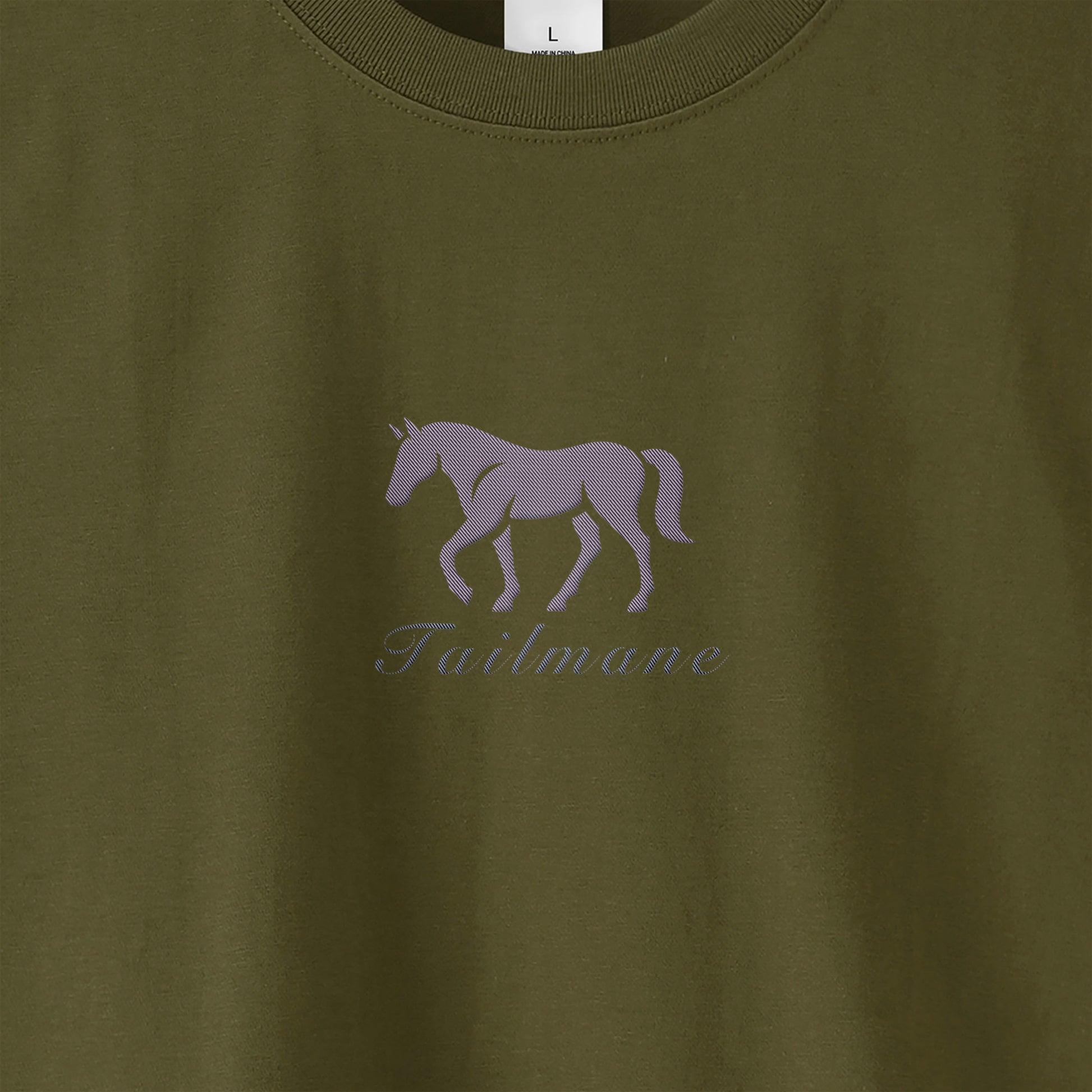 馬シルエットロゴ刺繍 半袖Tシャツ 全6色 T012 olive-drab image