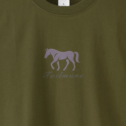 馬シルエットロゴ刺繍 半袖Tシャツ 全6色 T012 olive-drab image