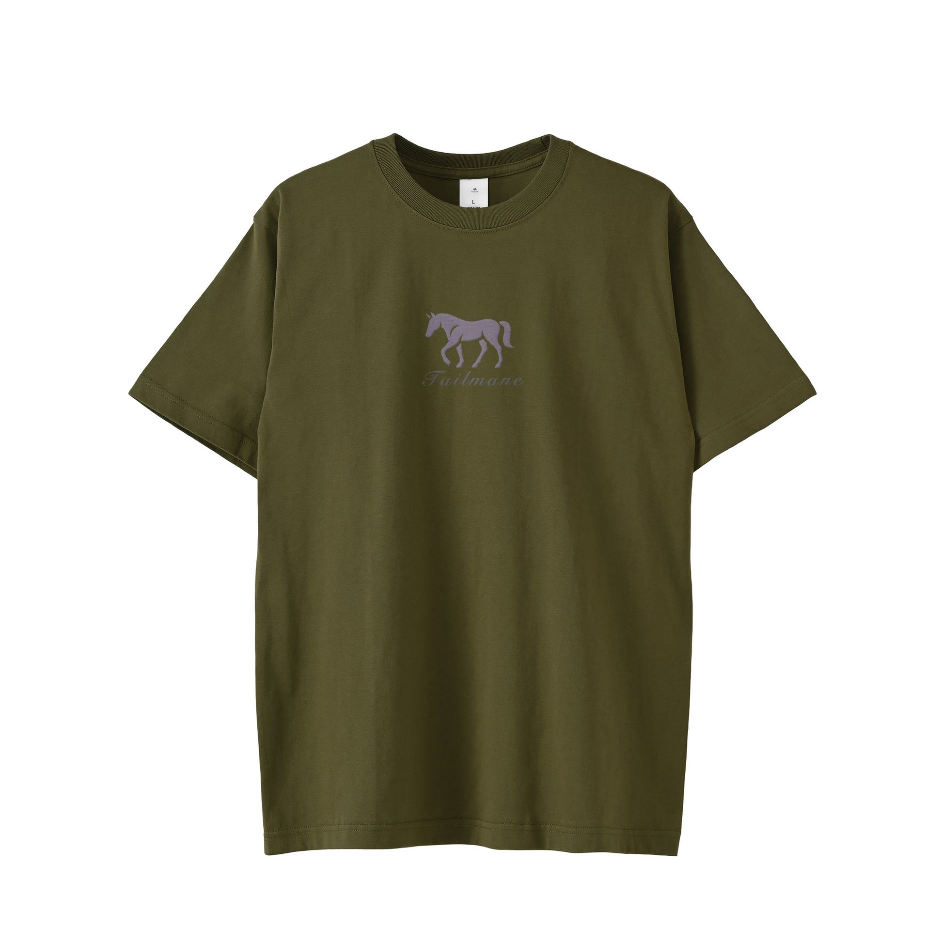 馬シルエットロゴ刺繍 半袖Tシャツ 全6色 T012 olive-drab image