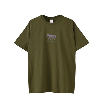 馬シルエットロゴ刺繍 半袖Tシャツ 全6色 T012 olive-drab image